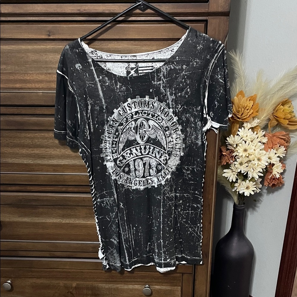 Affliction Distressed Black and White Tee